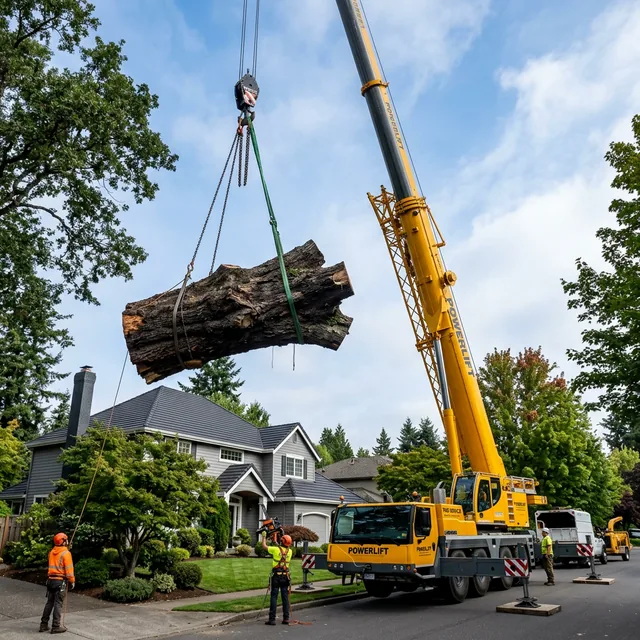 Rigging setup for a residential tree removal project in Camas, WA.